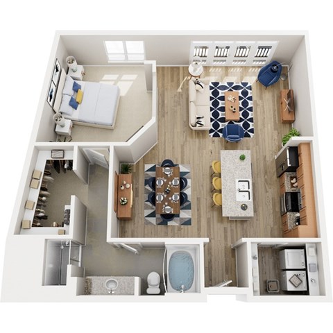 Floor plan for 1 bed, 1 bath, 1002 sqft